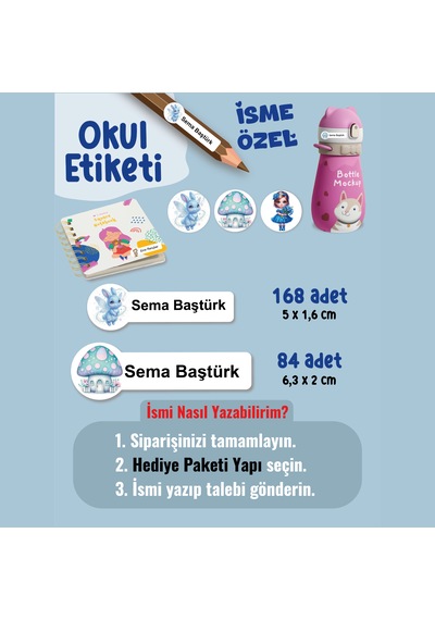 Okul Etiketi Kalem Defter Etiketi Maviş Dünyam Özel İsim Yazılabilen Etiket - 252adet