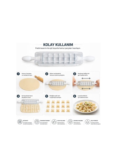 Kare Mantı Kesme Aparatı Hamur Kesici Merdane Çoklu 7 Bıçaklı Hamur Bölücü Mantı Ravioli Erişte Kesici Mutfak