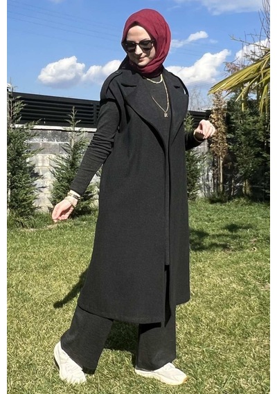 Rabia Şamlı Apoletli Antrasit Yelek Normal