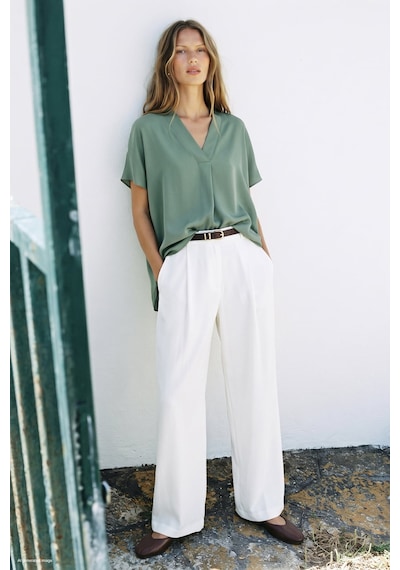 Sateen Geniş Kısa Kollu Bluz - Mint-137800 MİNT