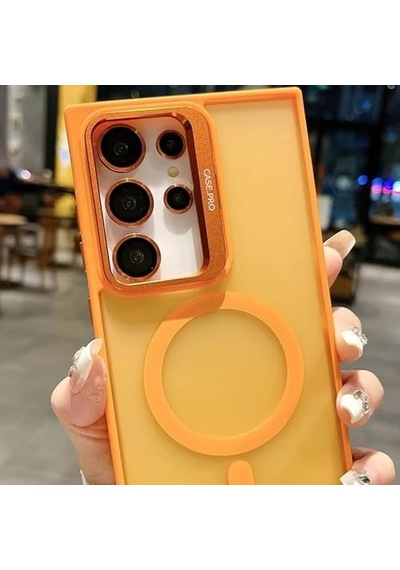 Galaxy S23 Ultra İle Uyumlu Kamera Lens Aparatlı Stand Olabilen Magsafe İle Uyumlu Kamera Korumalı Şeffaf Full Color Magnetic Wireless Telefon Kılıfı Gri, Galaxy S23 Ultra 6998