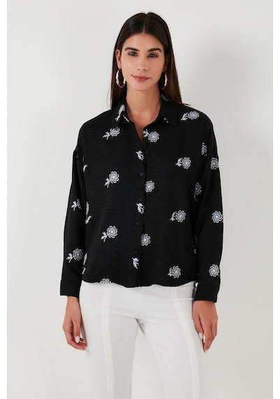 Lela Çiçekli Regular Fit Bayan Gömlek 67044532S4 Siyah