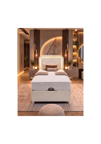 Baza Seti, Lyon Ledli Tek Kişilik Baza Başlık Maxi Yatak Seti - 100x200 Cm 100 x 200 CM