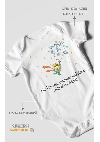 Morivokids Kimsede Olmayan Yıldızlara Sahip Ol Küçüğüm Kısa Kollu Bebek Body %100 Pamuk Beyaz