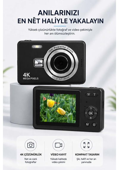 Taşınabilir Kompakt Kamera - 16x Dijital Zoom & Dahili Flaş Siyah