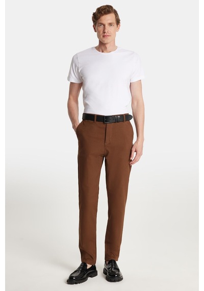 Tudors Erkek Regular Fit Chino Esnek Yandan Cepli Önü Fermuarlı Pamuklu Dokulu Kahverengi Pantolon-34525 Kahverengi