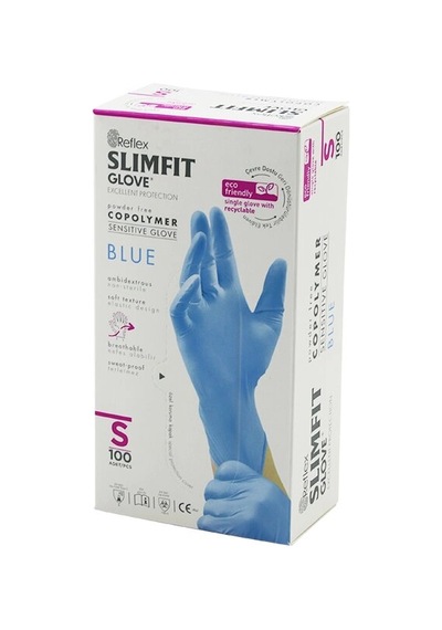 Reflex Slimfit Glove Kod-027 S Mavi Pudrasız Muayene Eldiven 100lü Bx40