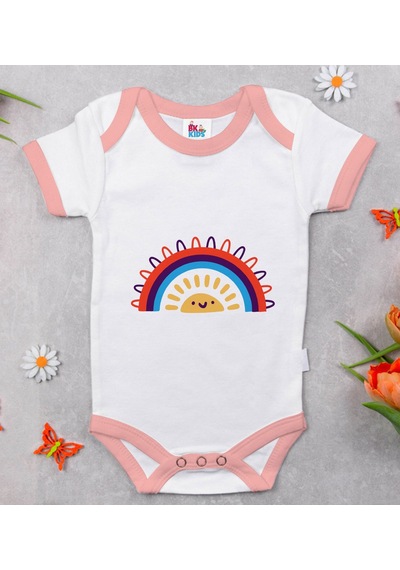 Bk Gift Bk Kids Gökkuşağı Tasarımlı Pembe Bebek Body Zıbın-1 Çok Renkli