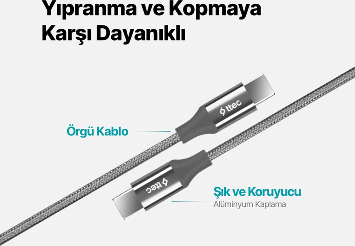 Alumicable Usb-c - Usb-c 150cm 100w Pd/qc Hızlı Şarj/data Kablosu Uzay Grisi