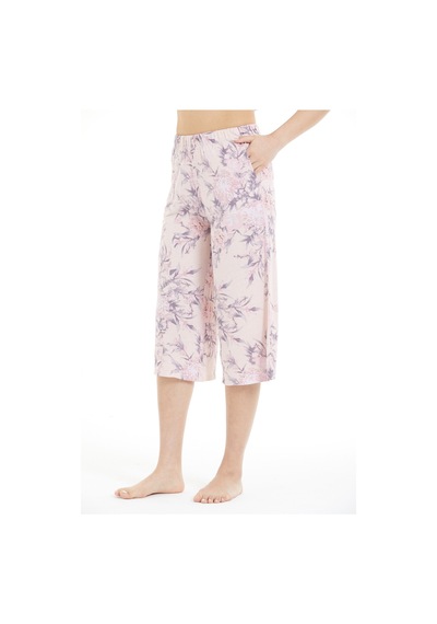 Lılac Kadın %100 Viskon Çiçek Desenli Pijama Altı Capri Pudra Pembe Pudra Pembe