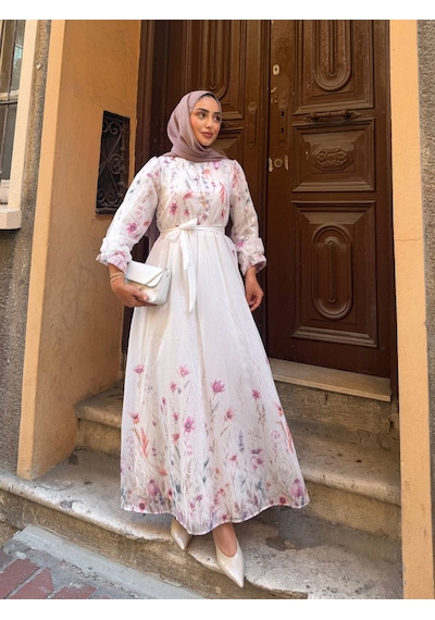 Efulim Womens Modal Tül Şifon Elbise Beyaz