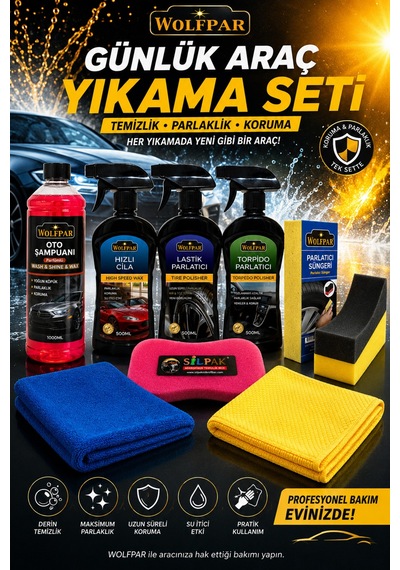 Günlük Araç Yıkama Seti Oto Şampuanı +hızlı Cila+lastik Parlatıcı+torpido Parlatıcı+parlatıcı Sünger+lastik Süngeri+yıkama Süngeri+mikrofiber Kurulama Bezi+mikrofiber Cam Bezi