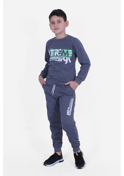 Fyk Kids Yuvarlak Yaka Baskılı Erkek Çocuk Eşofman Takımı Füme