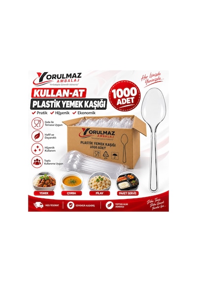 Plastik Yemek Kaşığı 1000 Adet Şeffaf Kullan At Tek Kullanımlık Kaşık Kahverengi