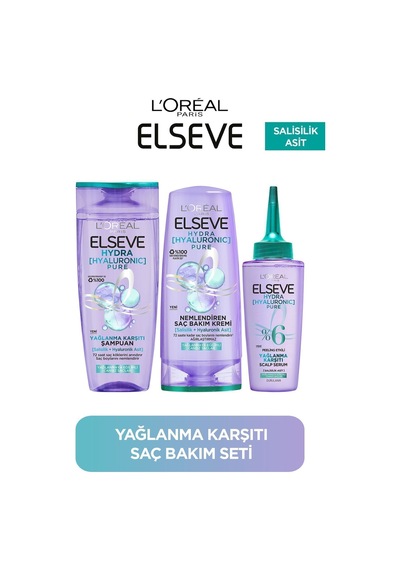 Elseve Hydra Pure Salisilik Asit İçeren Yağlanma Karşıtı Nemlendirici 3'lü Bakım Seti