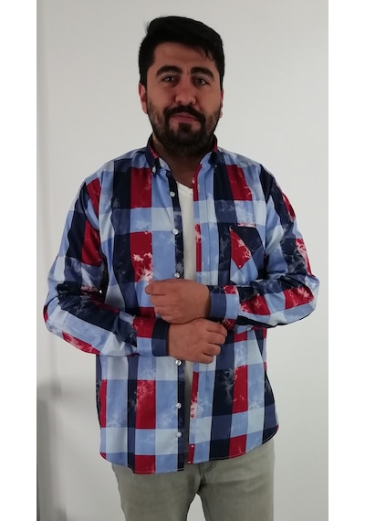 Tousus Regular Fit Ekose Baskılı Erkek Gömlek Kls-4033-tss Lacivert