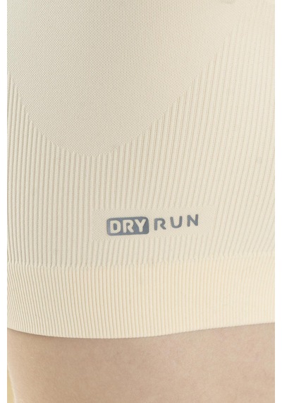 Maraton Active Slimfit Kadın Bisiklet Yaka Uzun Kol Training Ekru Crop Top 816005 Ekru