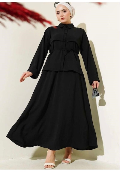 Lovie Moda Kadın Parça Detaylı Etekli Takım Siyah