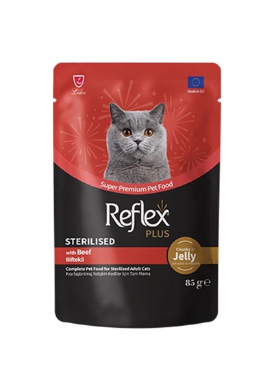 Reflex Plus Jöle İçinde Parça Biftek Etli Kısırlaştırılmış Kedi Yaş Maması 85gr
