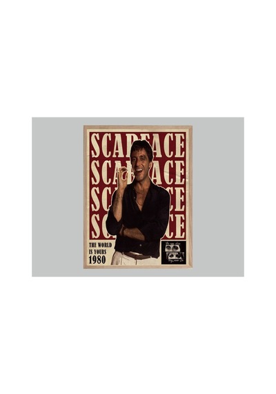 Scarface Doğal Ahşap Çerçeveli Tek Parça Dekoratif Tablo Çok Renkli - 820357665 Çok Renkli