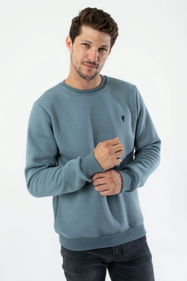 Yxc Trend Maker Erkek Pamuklu Içi Polarlı Nakışlı Relaxed Erkek Sweatshirt Tek Üst Mint