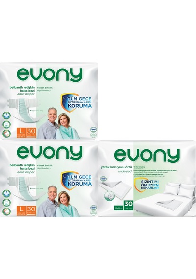Evony Hasta Bezi Bel Bantlı L-büyük 60 Adet+yatak Koruyucu 30adet