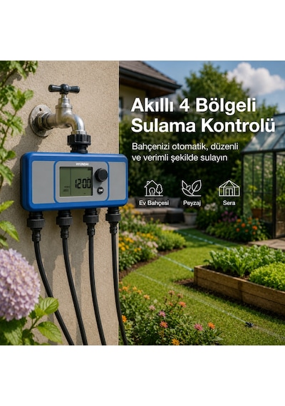 Hyundai G22104 Dijital Sulama Zamanlayıcısı 4 Bölge 4 Çıkışlı Bahçe Sulama Timer