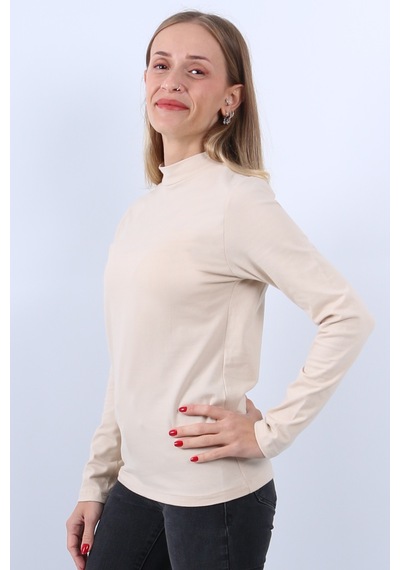 Kadın Balıkçı Yaka Uzun Kollu Body Ten