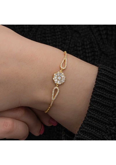 Kenpazar 925 Ayar Gümüş Gold Baget Taşlı Kadın Bileklik Gümüş