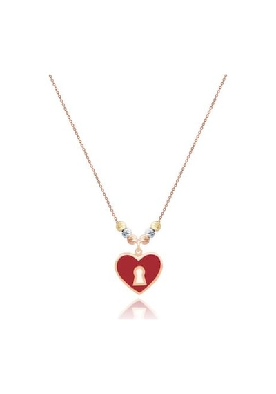 Diamond Line-Gülaylar - 3 Renkli Altın 14 Ayar Kalp Kolye