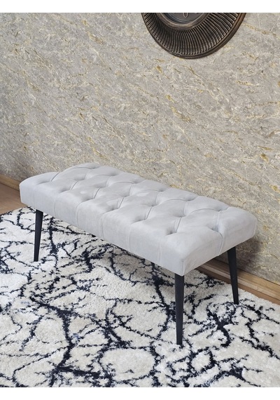Zafir Siyah Boyalı Sivriltme Ayaklı 90 Cm Puf Bench - Puf - Bench - Kasalı Oturak - Oturak - Yatak Ucu Puf Gri