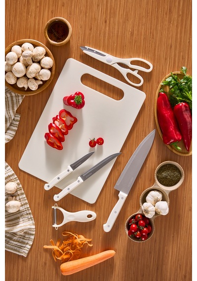 Karaca Sharp 6 Parça Kesme Tahtalı, Makaslı Bıçak Seti Krem Krem