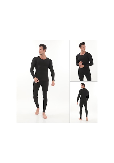 Termal İçlik Şardonlu Unisex , Uzun Kollu Alt Üst Takım Siyah