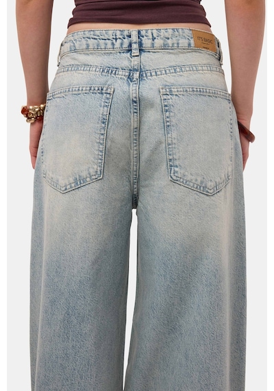 Itsbasic Kadın Kot Renk 4s6-32 Süper Baggy Fit %100 Koton Denim Jean Mavi