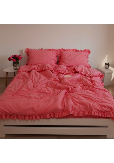 Maki Home %100 Pamuklu Fırfırlı Fuşya 200x220+2 50x70 Çift Kişilik Nevresim Ve Yastık Kılıfı Seti Fuşya