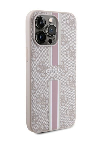 Apple Uyumlu iPhone 15 Pro Max Kılıf Guess Lisanslı Magsafe Şarj Özellikli 4g Şerit Tasarımlı Printed Kapak Pembe