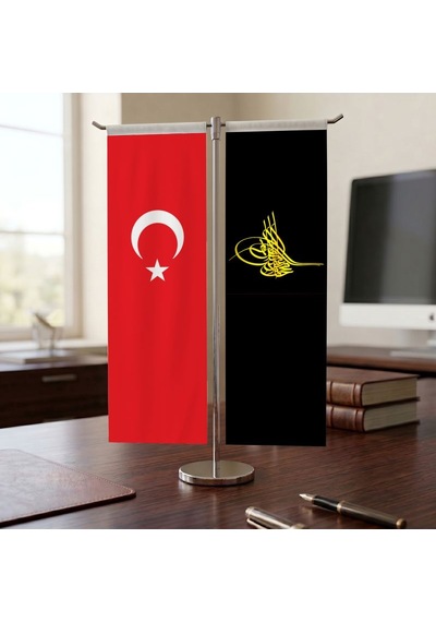 Osmanlı Tuğrası Ve Türk Bayrağı Kırlangıç T Tipi Masa Bayrak Takımı Diğer