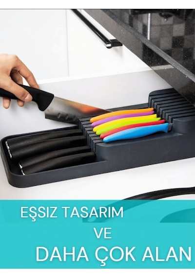 Beylini 18'li Bıçak Standı Bıçaklık Tezgah Üstü Çekmece İçi Mutfak Düzenleyici Organizer Bıçak Düzenleyici Antrasit