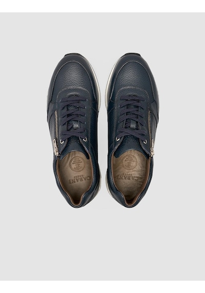 Cabani %100 Hakiki Deri Lacivert Bağcıklı Ve Fermuarlı Erkek Sneaker Lacivert