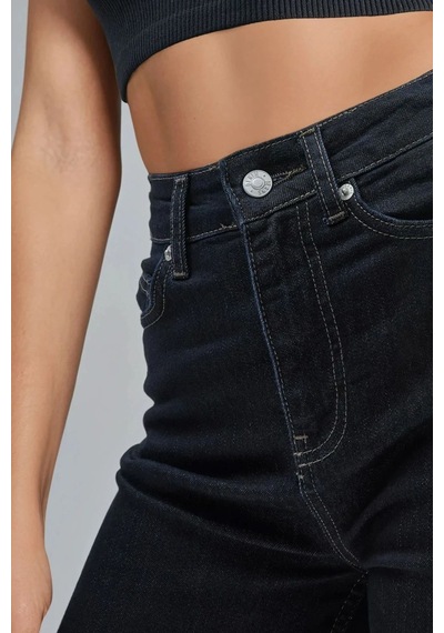 Hiccup Squalo Yüksek Bel Düz Paçalı Kot Pantolon Koyu Mavi Denim