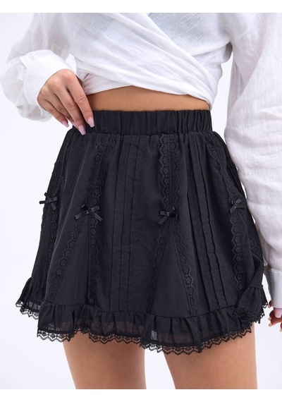Fashion Cocktail Minik Fiyonklu Dantel Şeritli Esnek Lastik Bel Kombin Gotik Etek Siyah Siyah Fashion Cocktail Minik Fiyonklu Dantel Şeritli Esnek Lastik Bel Kombin Gotik Etek Siyah Siyah