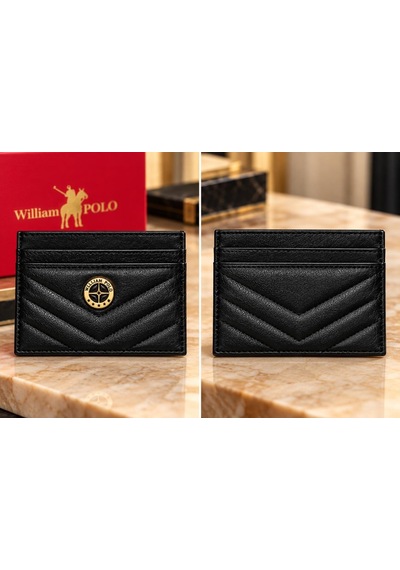 Williampolo Anka Hakiki Deri Unisex Kartlık-ince Tasarım SİYAH