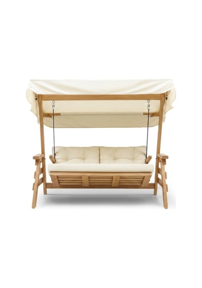 Riva Swing Ahşap Dış Mekan Bahçe Balkon Ve Teras Salıncağı Açık Renk Ağaç Salıncak Krem