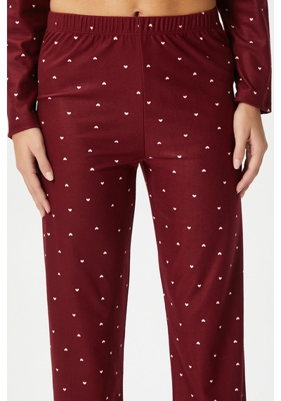 Ritnice Kadın Nora Premium Bordo Kalp Süet Doku Düğmeli Yılbaşı Pijama Takımı Bordo