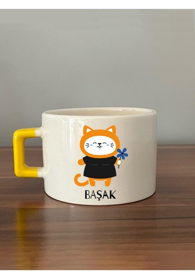 Başak Burcu Ve Onla Alakalı Komik Açıklama Baskılı Sarı Kulplu C Fincan