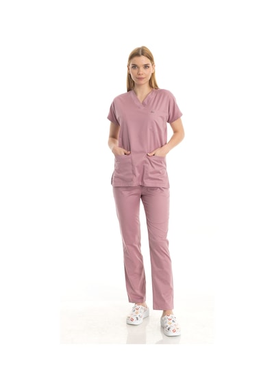 Unisex Likralı Pudra Renkli Scrubs