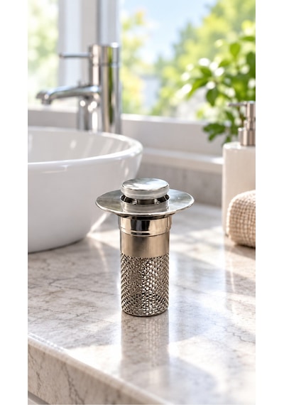 Buffer Sepet Filtreli Basmalı Lavabo Gider Süzgeci, Uzun Silindirik Filtreli Lavabo Tıpası, Saç Ve Kalıntı Toplayıcı Gid