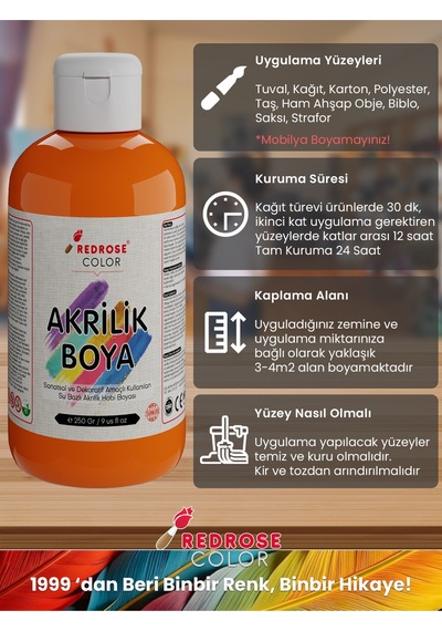 Red Rose Turuncu Akrilik Boya 250 G