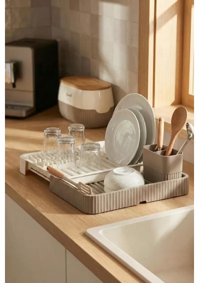 Vizon Sürgülü Lavabo Üstü Bulaşıklık & Fonksiyonel Tabaklık Ve Bardaklık 32x36 Cm Siyah