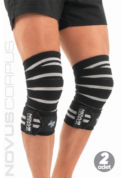 Fitness Diz Bandajı Knee Wraps Ağırlık Crossfit Dizliği Sarmalı Dizlik Cırt Bantlı - 2 Adet - Siyah/gri Desen